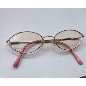 Vintage Unbranded Oval Eyeglasses Gold Frame Pink Temples Italy Design 50-17-140